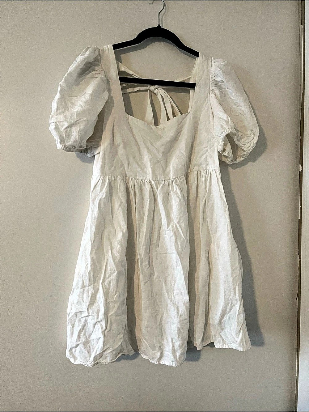 100% Cotton White Puff Sleeve Babydoll Mini Dress Small Cottagecore Dainty